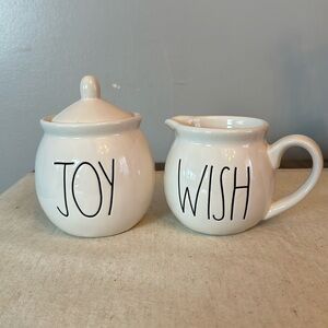 Rae Dunn Christmas "Joy" & "Wish" Ceramic Creamer & Sugar Bowl Set